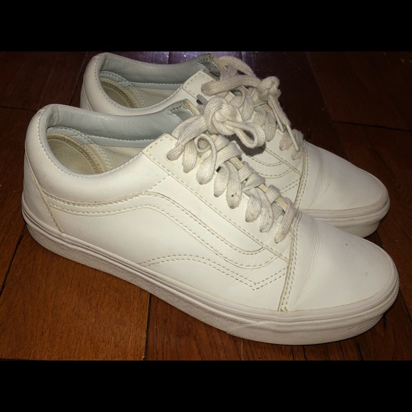 Vans White Leather Sneakers Size 8 EUC - Picture 4 of 5